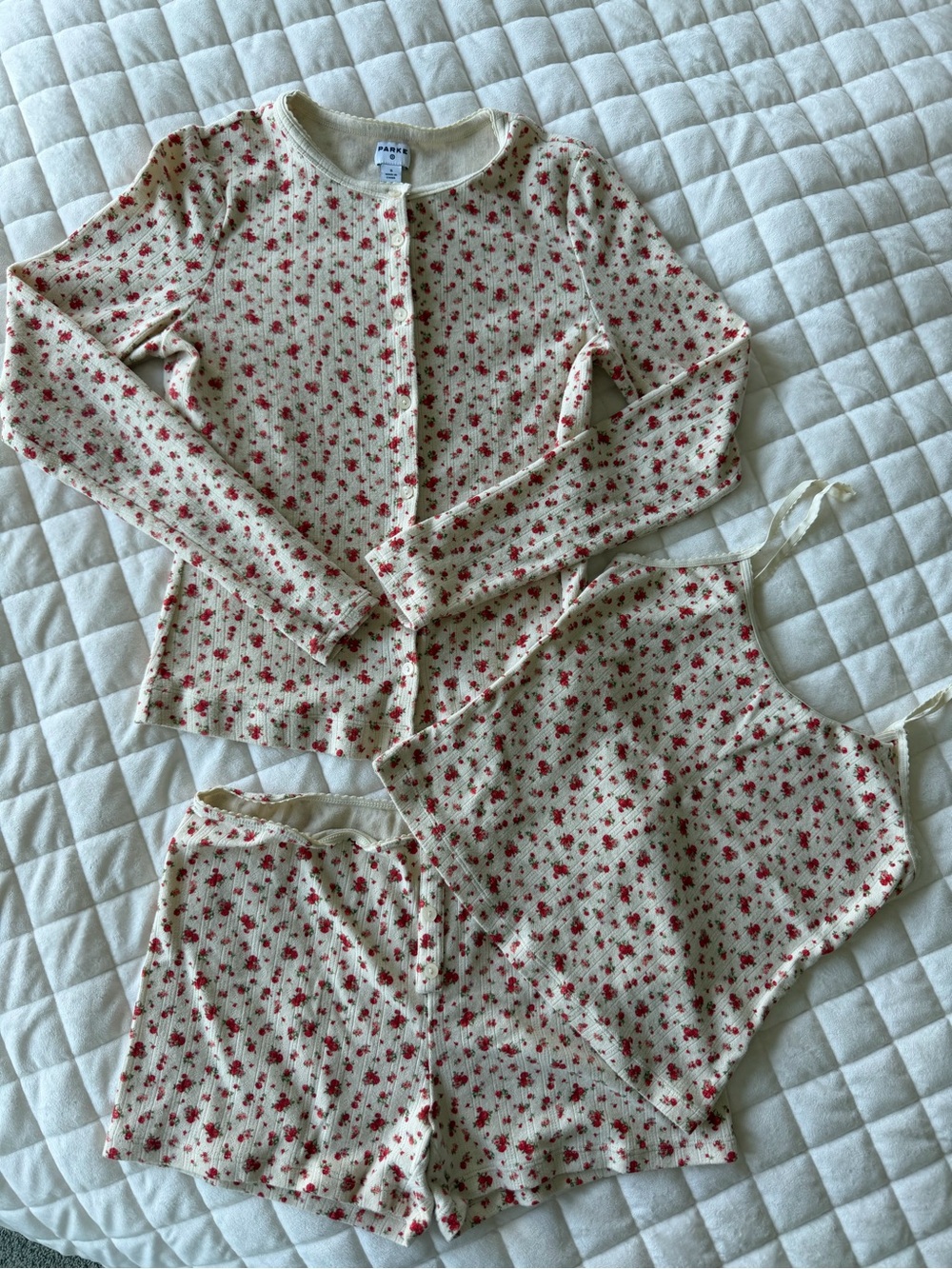 Parke x Target Pointelle Cream Floral Set with Red Flower Print